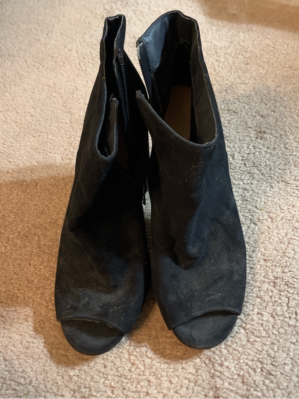 Merona Black Suede Peep-Toe Ankle Boots